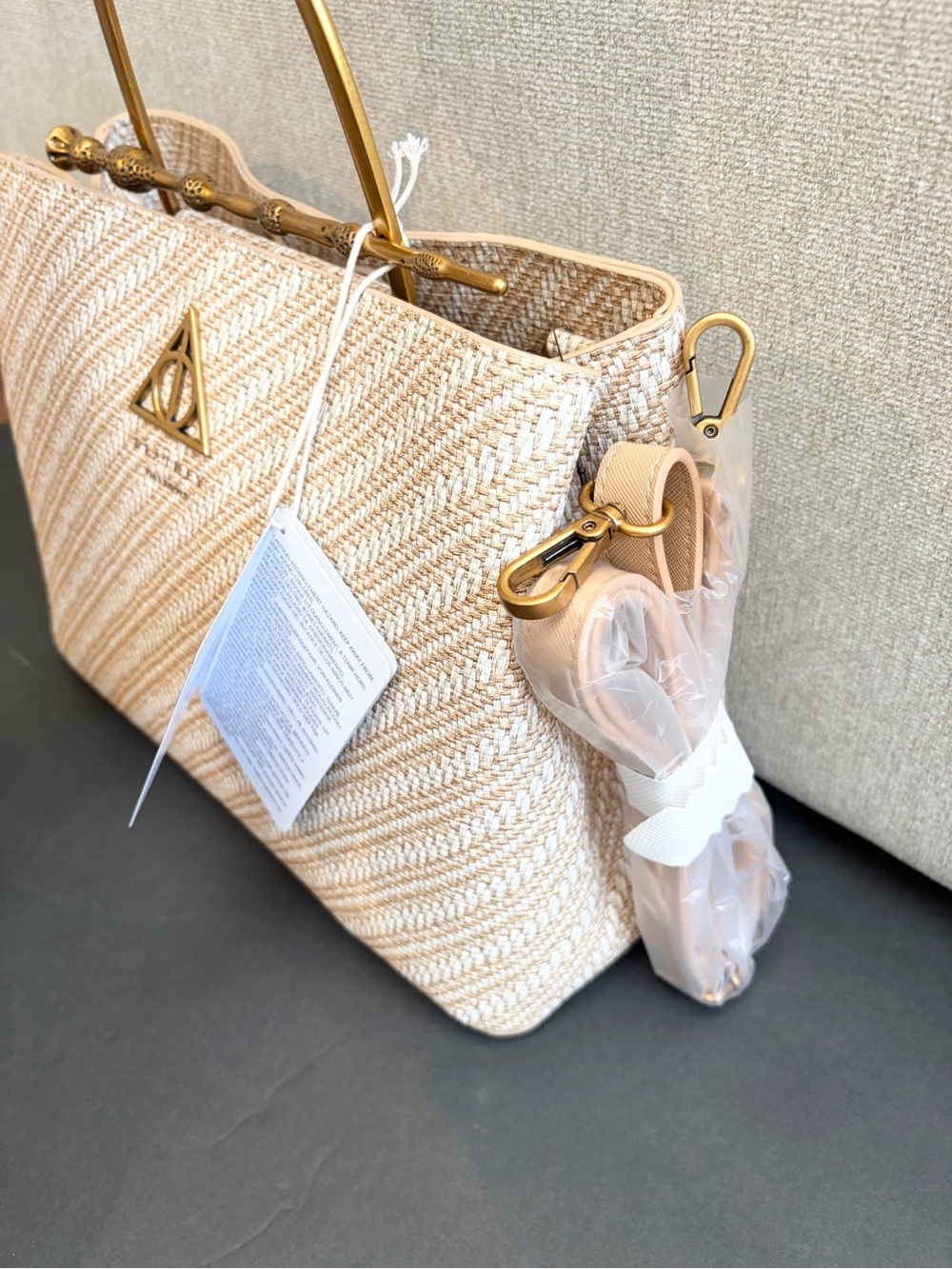 Loungefly Harry Potter Deathly Hallows Elder Wand Beige Rafia Handbag - Picture 10 of 10
